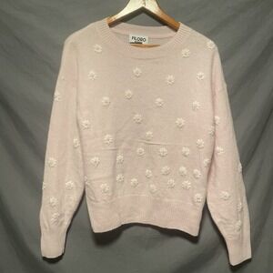 Filoro Pink Cashmere 2 Ply Floral Sweater Women's Size Medium